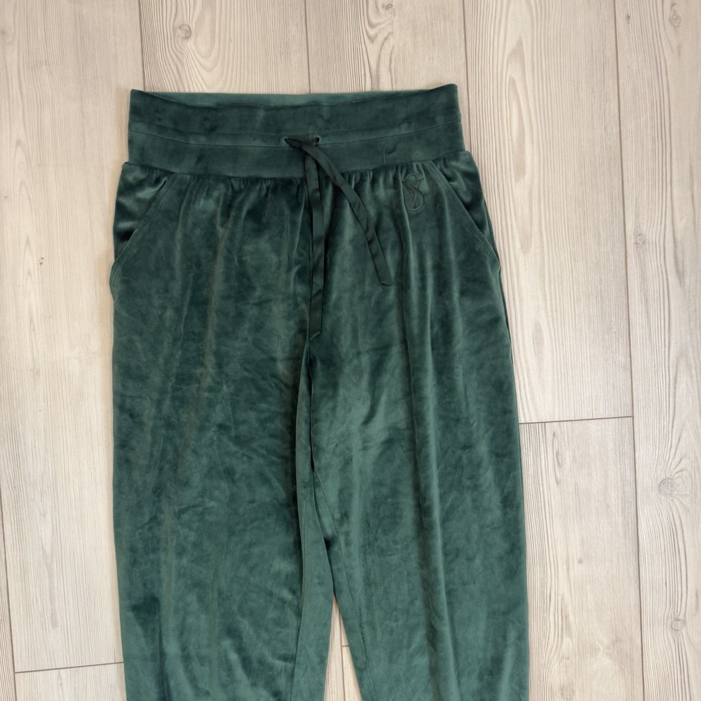 Victorias Secret Medium Pants Velour Jogger Elastic Waist Pull on Deep Green - Picture 2 of 11